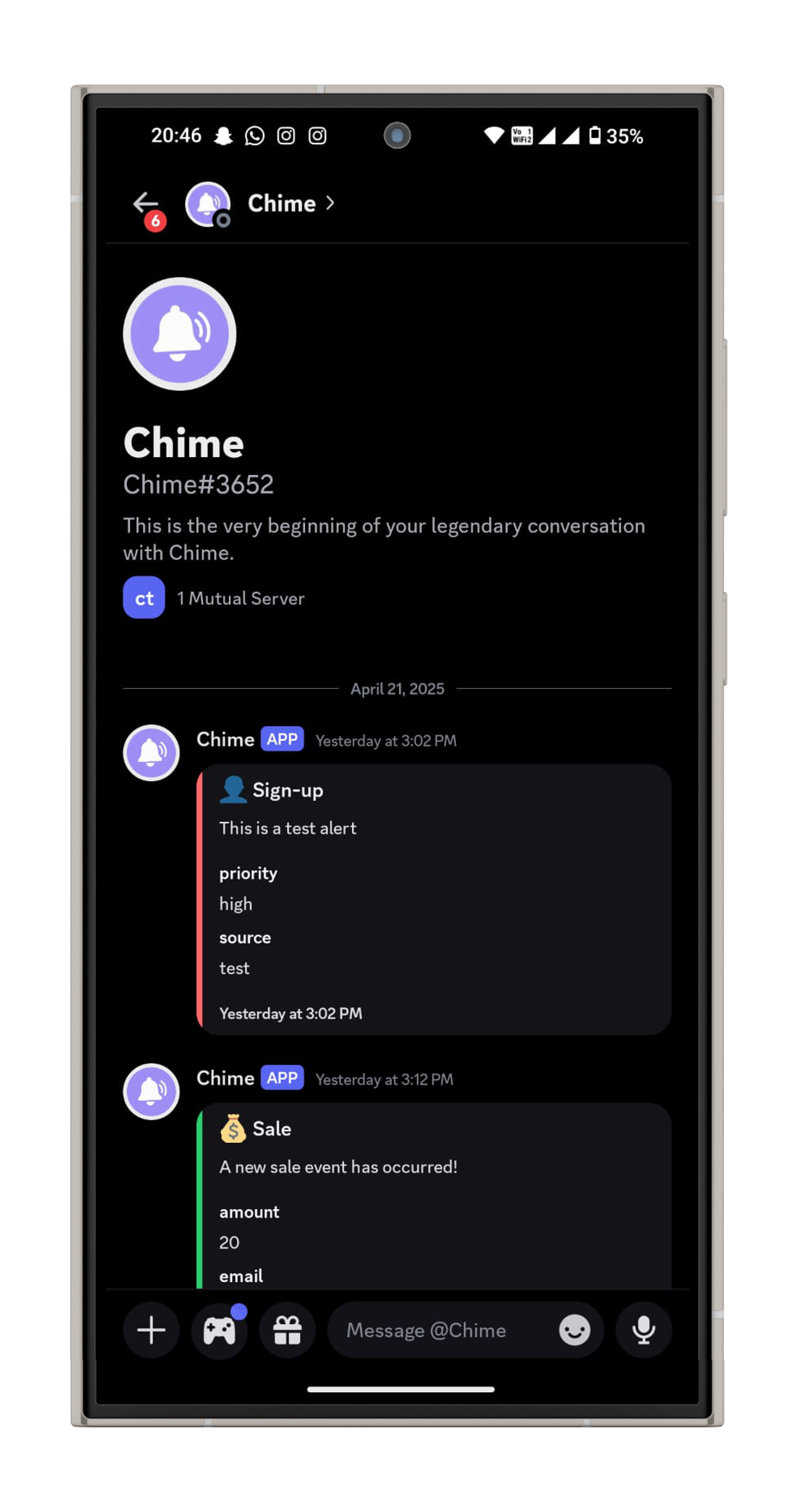 Phone screen displaying app interface